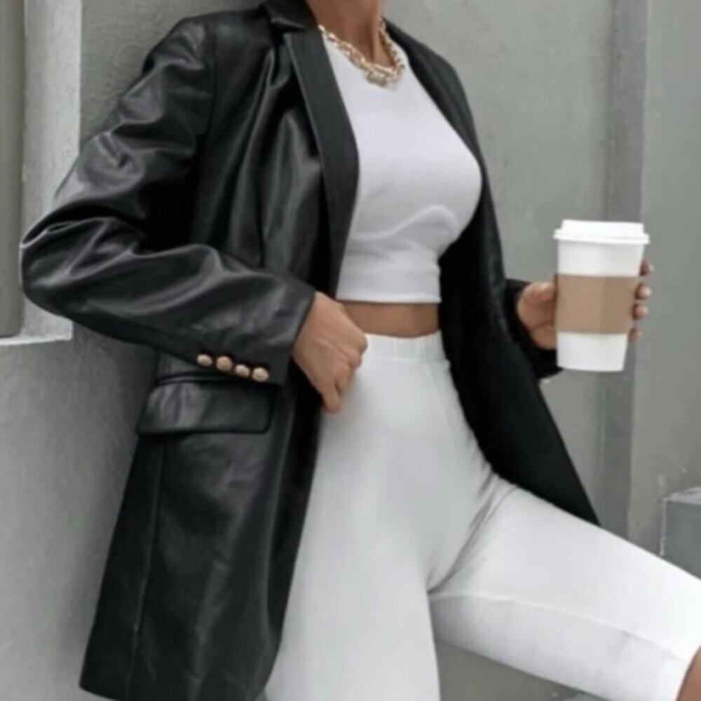 Zara Faux Leather Structured Blazer XS Black